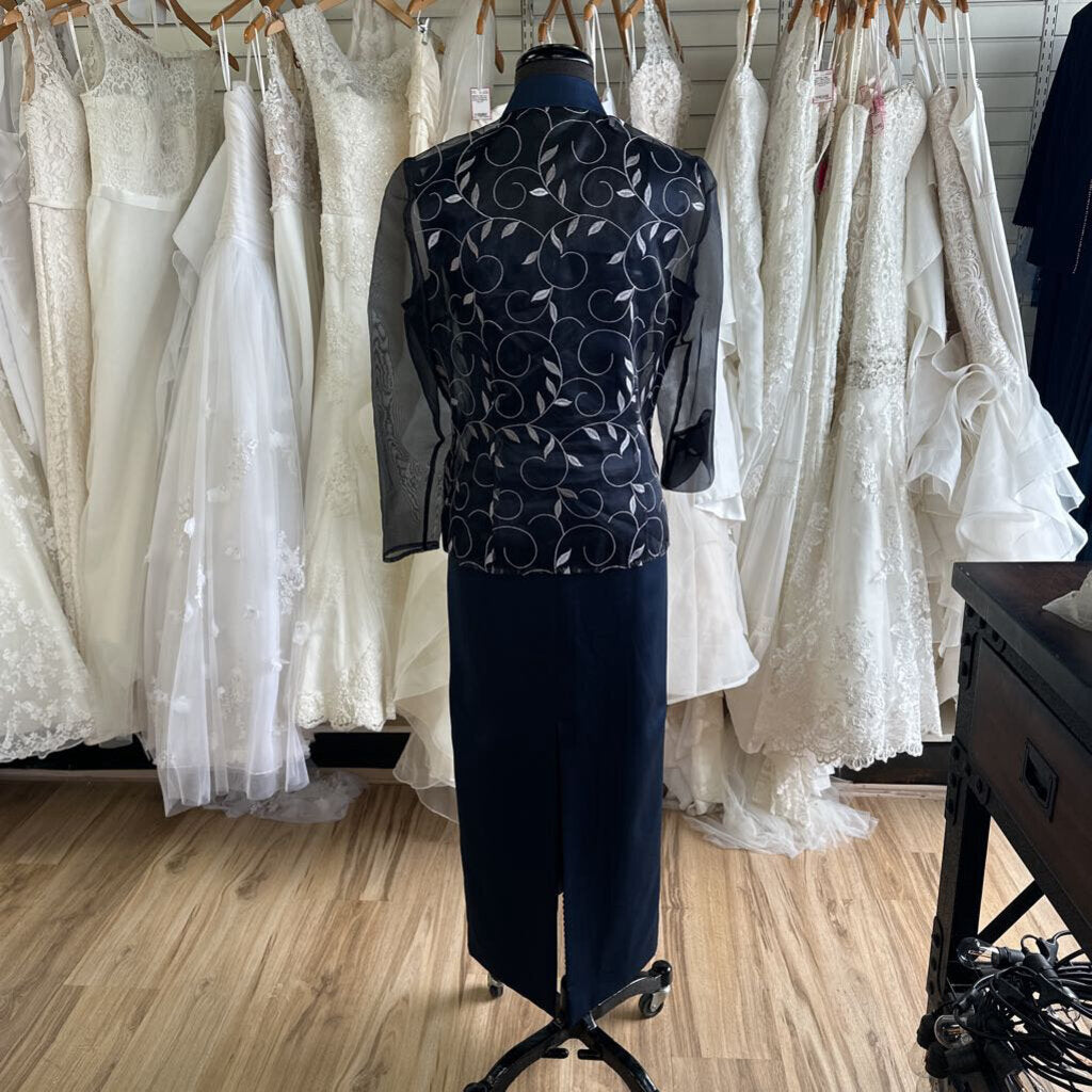 Ever Beauty Navy Embroidered Jacket 2 Piece Long Formal Dress 10 Petite