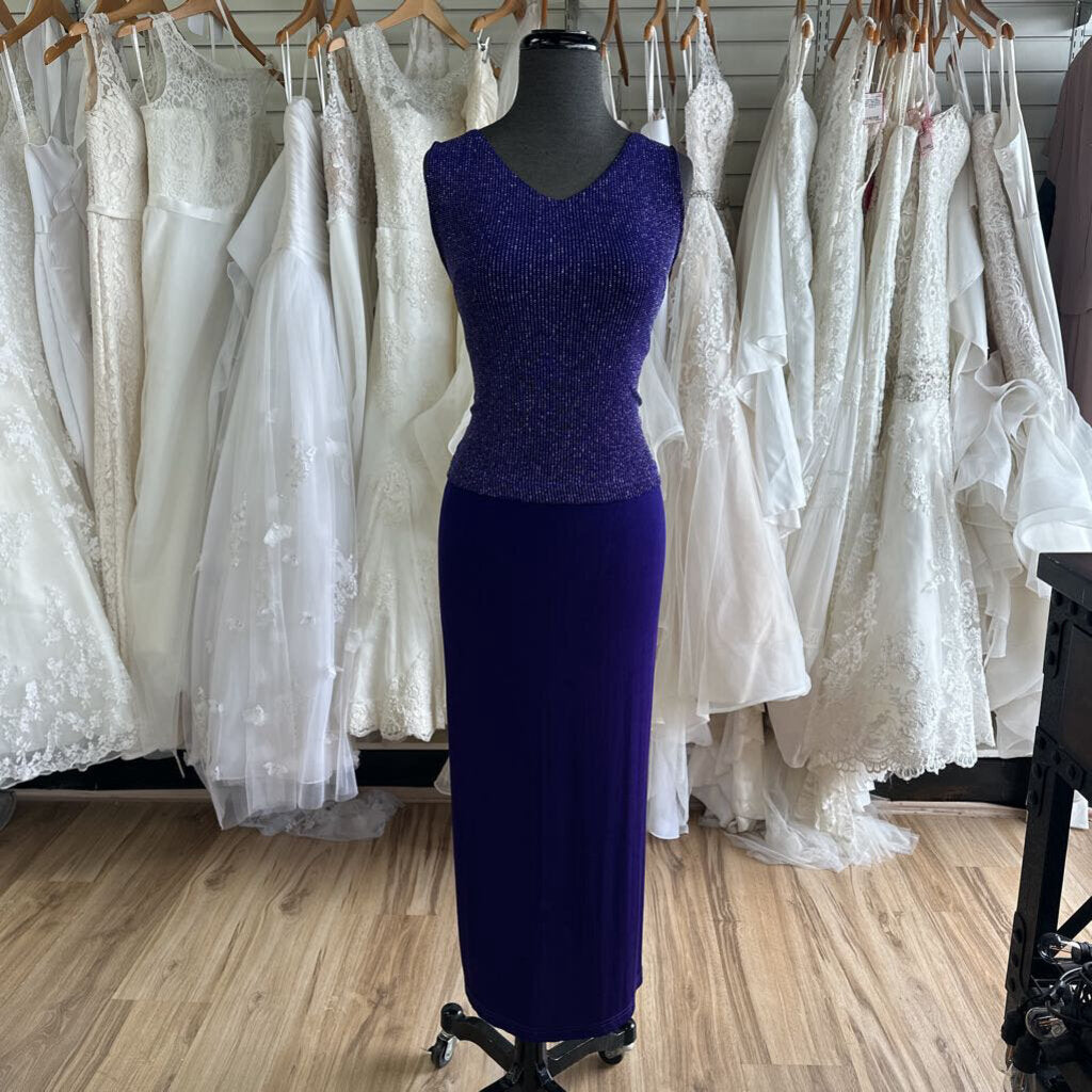 Ronni Nicole Purple/ Silver Shimmer Sparkle Top/ Jacket Long Formal Dress 10