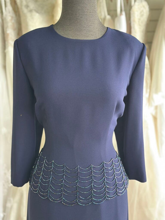 Donna Morgan Navy Beaded Top Detail Long Formal Dress 10