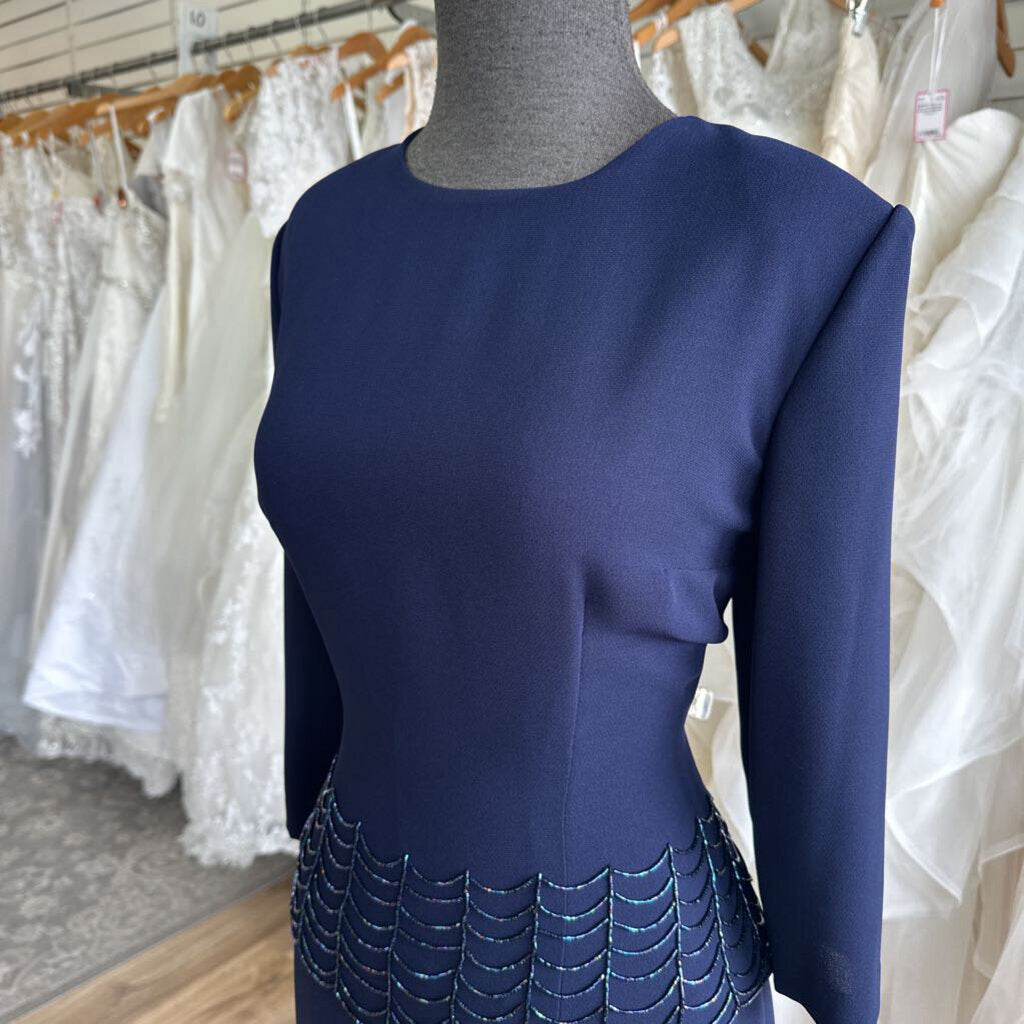 Donna Morgan Navy Beaded Top Detail Long Formal Dress 10