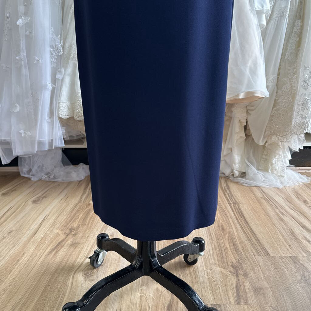 Donna Morgan Navy Beaded Top Detail Long Formal Dress 10