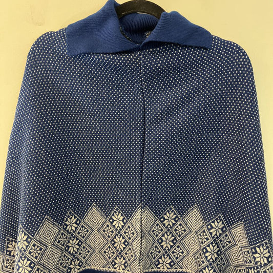 Blue/ White Print Pullover Poncho Sweater One Size