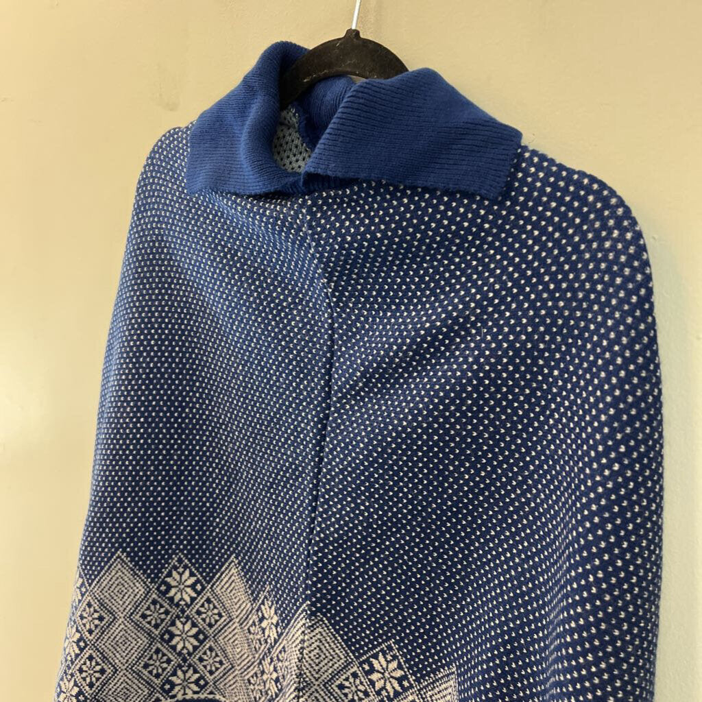 Blue/ White Print Pullover Poncho Sweater One Size