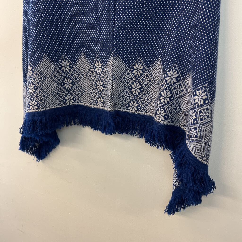 Blue/ White Print Pullover Poncho Sweater One Size