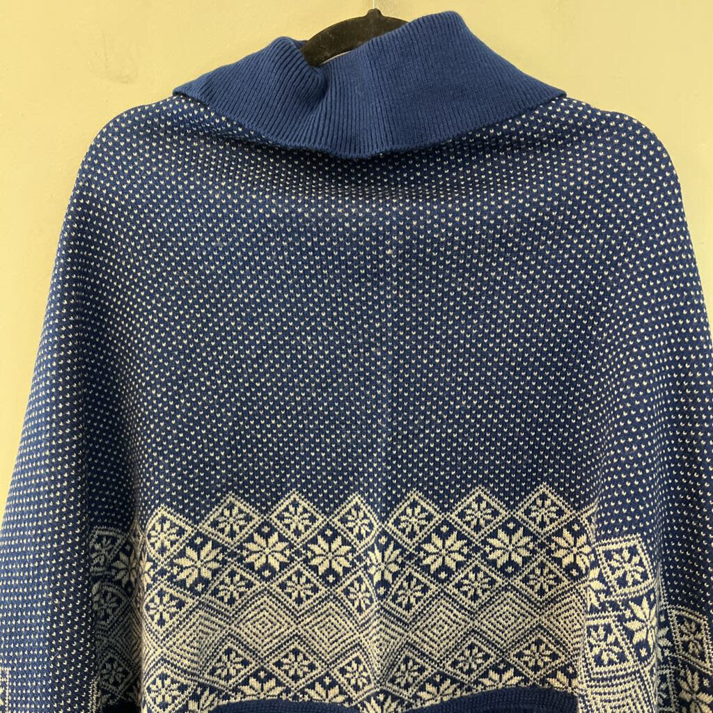 Blue/ White Print Pullover Poncho Sweater One Size
