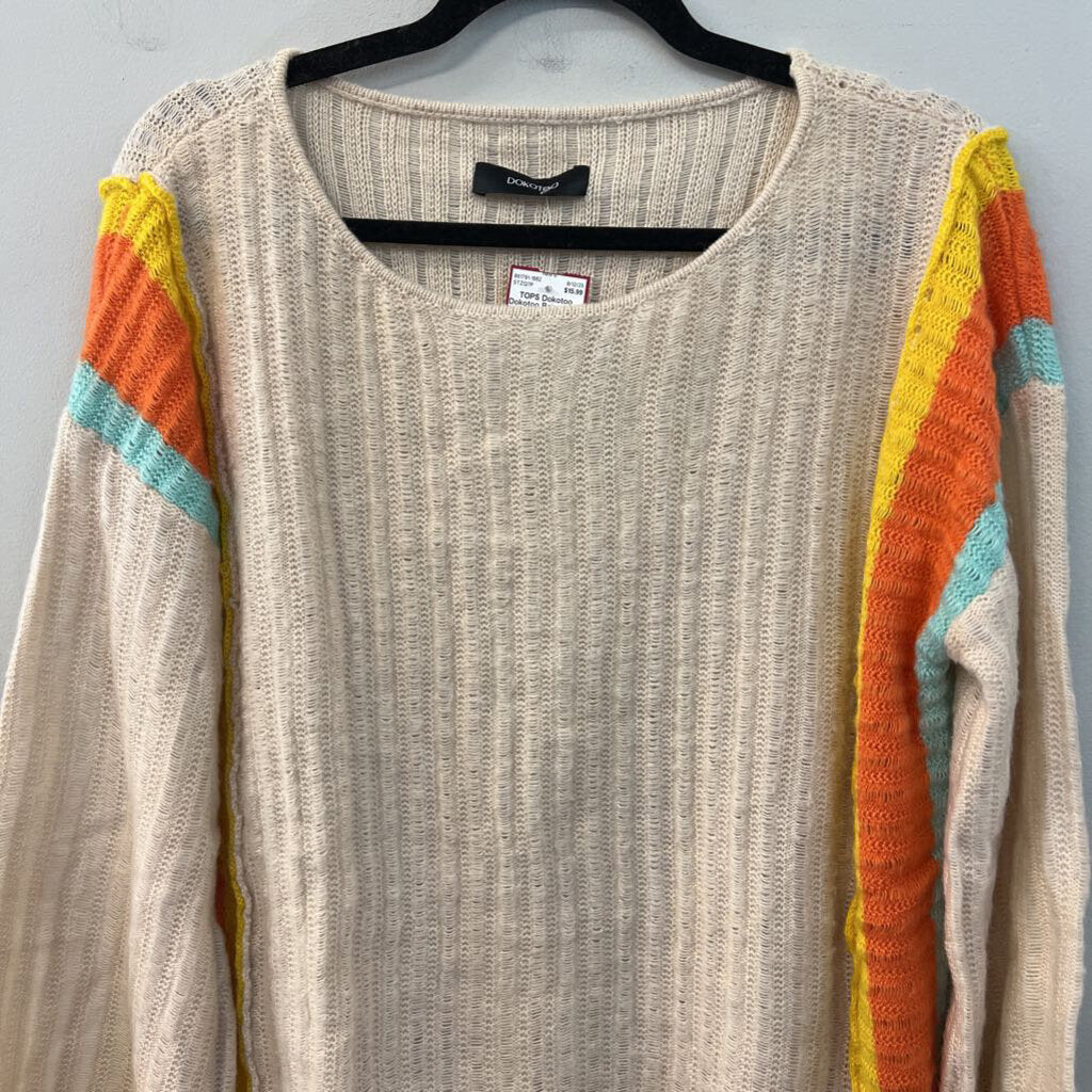 Dokotoo Beige/ Multi Striped Detail Knit Long Sleeve Top Large