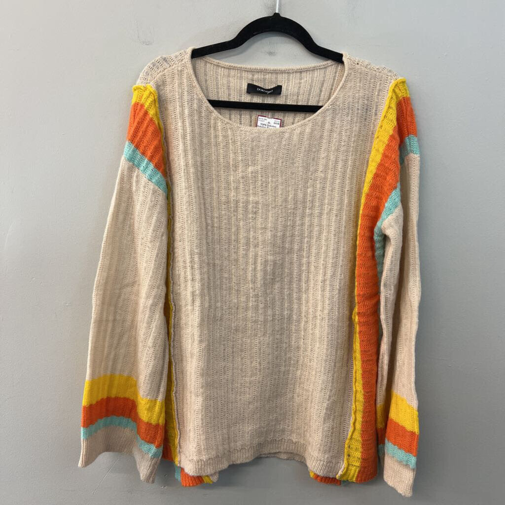 Dokotoo Beige/ Multi Striped Detail Knit Long Sleeve Top Large