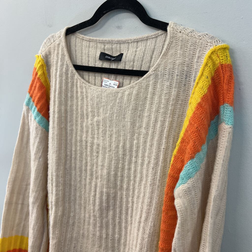 Dokotoo Beige/ Multi Striped Detail Knit Long Sleeve Top Large