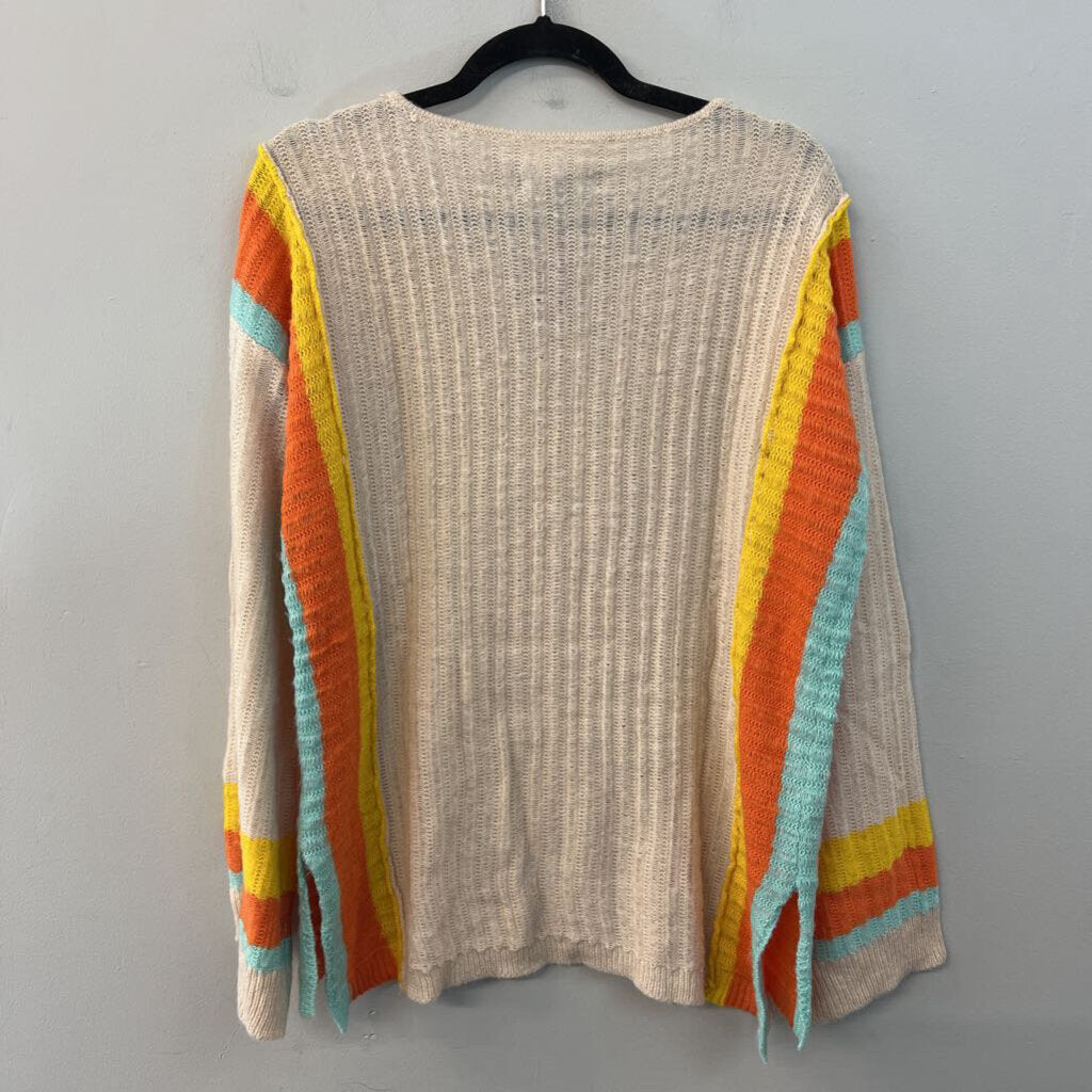 Dokotoo Beige/ Multi Striped Detail Knit Long Sleeve Top Large