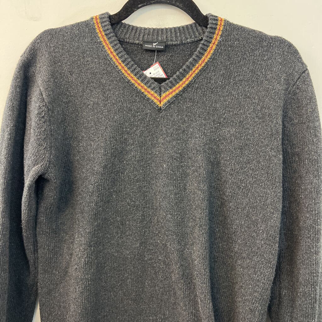 Grey/ Burgundy/ Yellow Stripe Edge Detail Sweater Top Medium