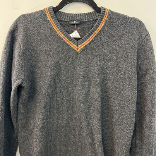 Grey/ Burgundy/ Yellow Stripe Edge Detail Sweater Top Medium