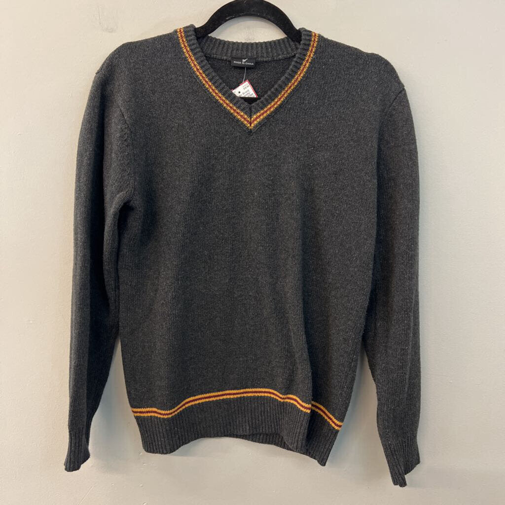 Grey/ Burgundy/ Yellow Stripe Edge Detail Sweater Top Medium