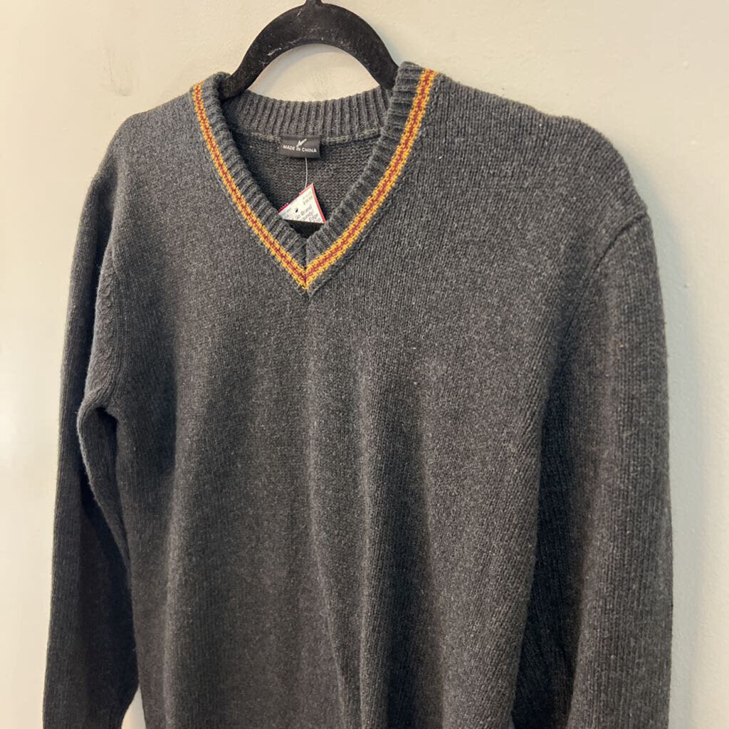 Grey/ Burgundy/ Yellow Stripe Edge Detail Sweater Top Medium