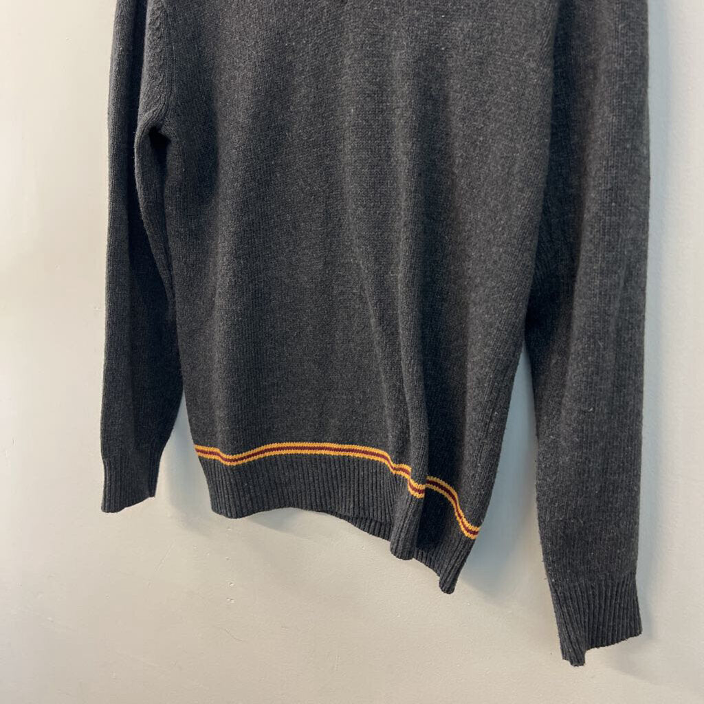 Grey/ Burgundy/ Yellow Stripe Edge Detail Sweater Top Medium