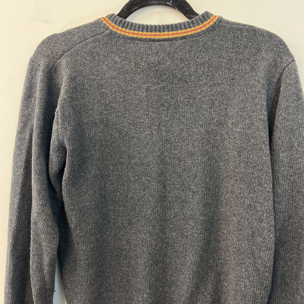 Grey/ Burgundy/ Yellow Stripe Edge Detail Sweater Top Medium