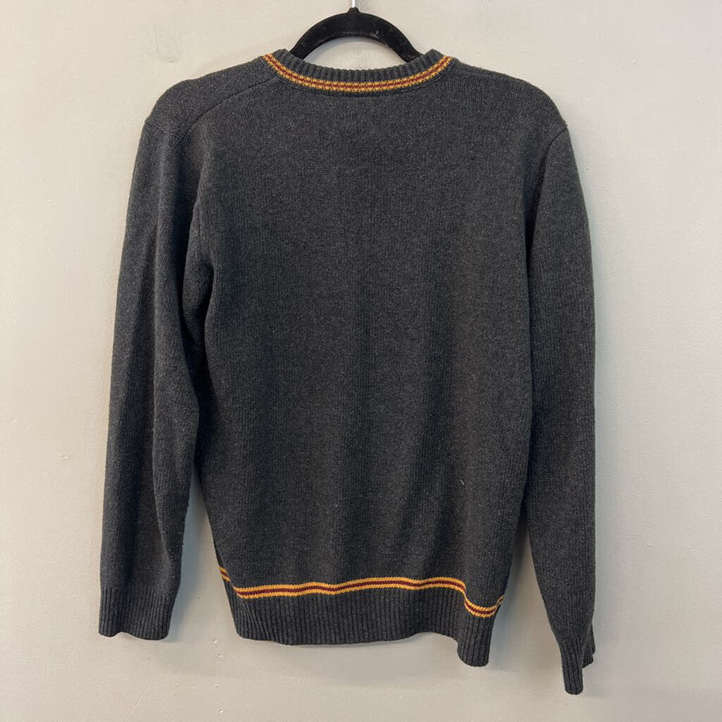 Grey/ Burgundy/ Yellow Stripe Edge Detail Sweater Top Medium