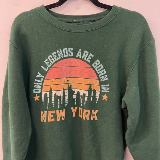 Green New York Graphic Long Sleeve Pullover Small