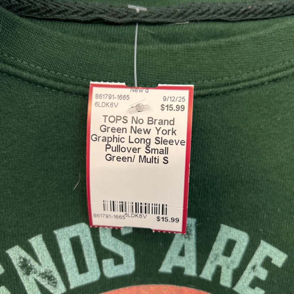 Green New York Graphic Long Sleeve Pullover Small