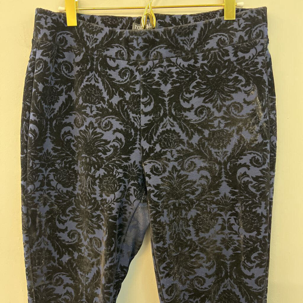 Roz and Ali Blue/ Black Velvet Print Pull On Pants Medium