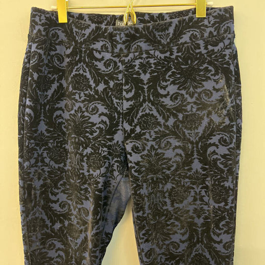 Roz and Ali Blue/ Black Velvet Print Pull On Pants Medium