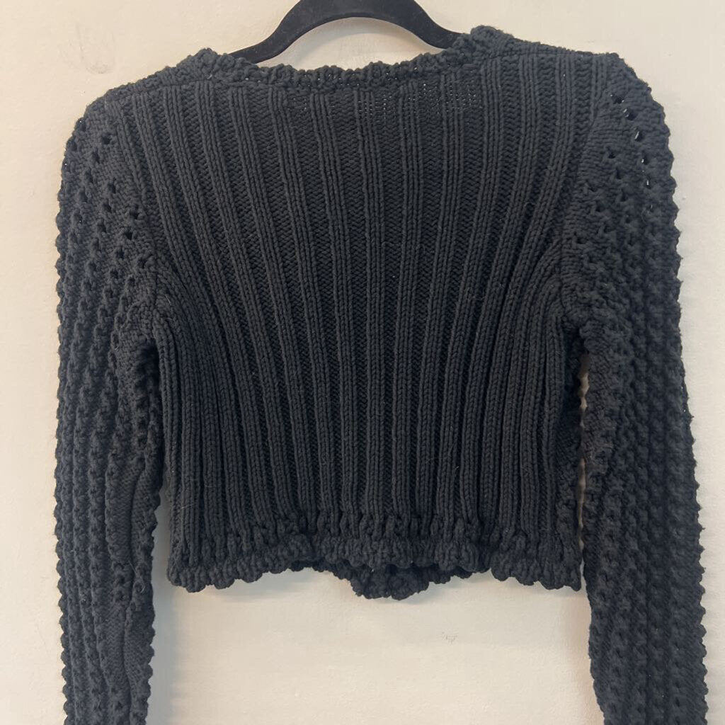 Charlotte Tarantola Black Knit Cropped Cardigan Sweater Small