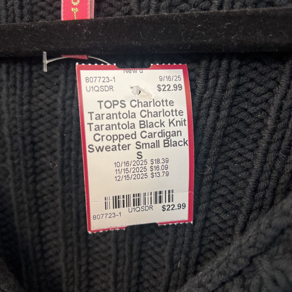 Charlotte Tarantola Black Knit Cropped Cardigan Sweater Small