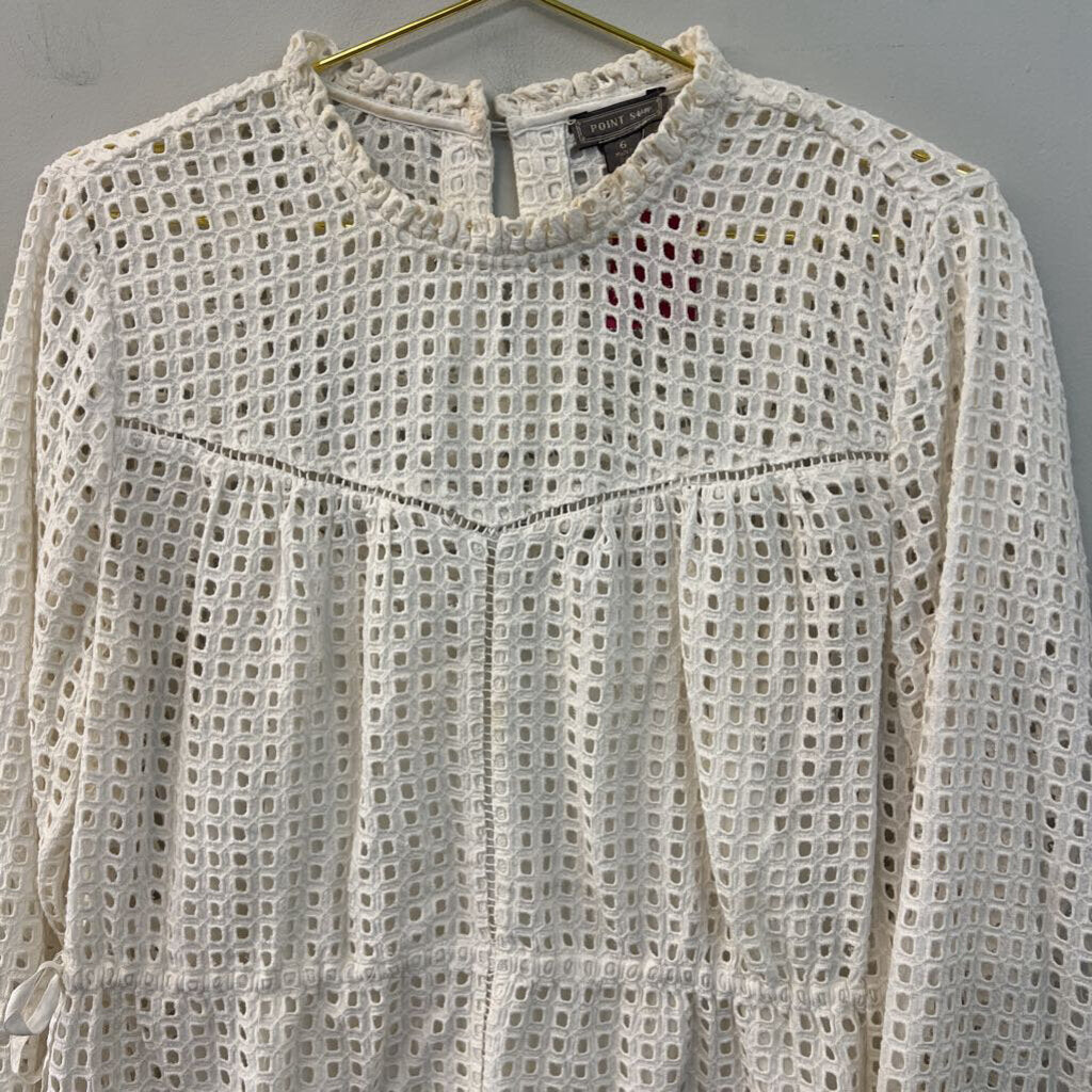 Point Sur White Eyelet Long Sleeve Mock Neck Top 6