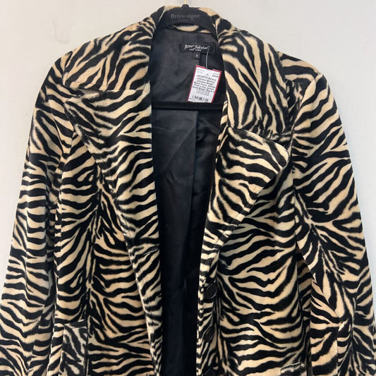 Betsey Johnson Beige/ Black Fuzzy Animal Print Long Jacket Small