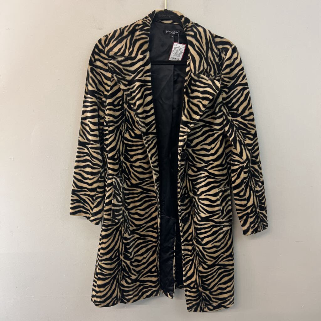Betsey Johnson Beige/ Black Fuzzy Animal Print Long Jacket Small