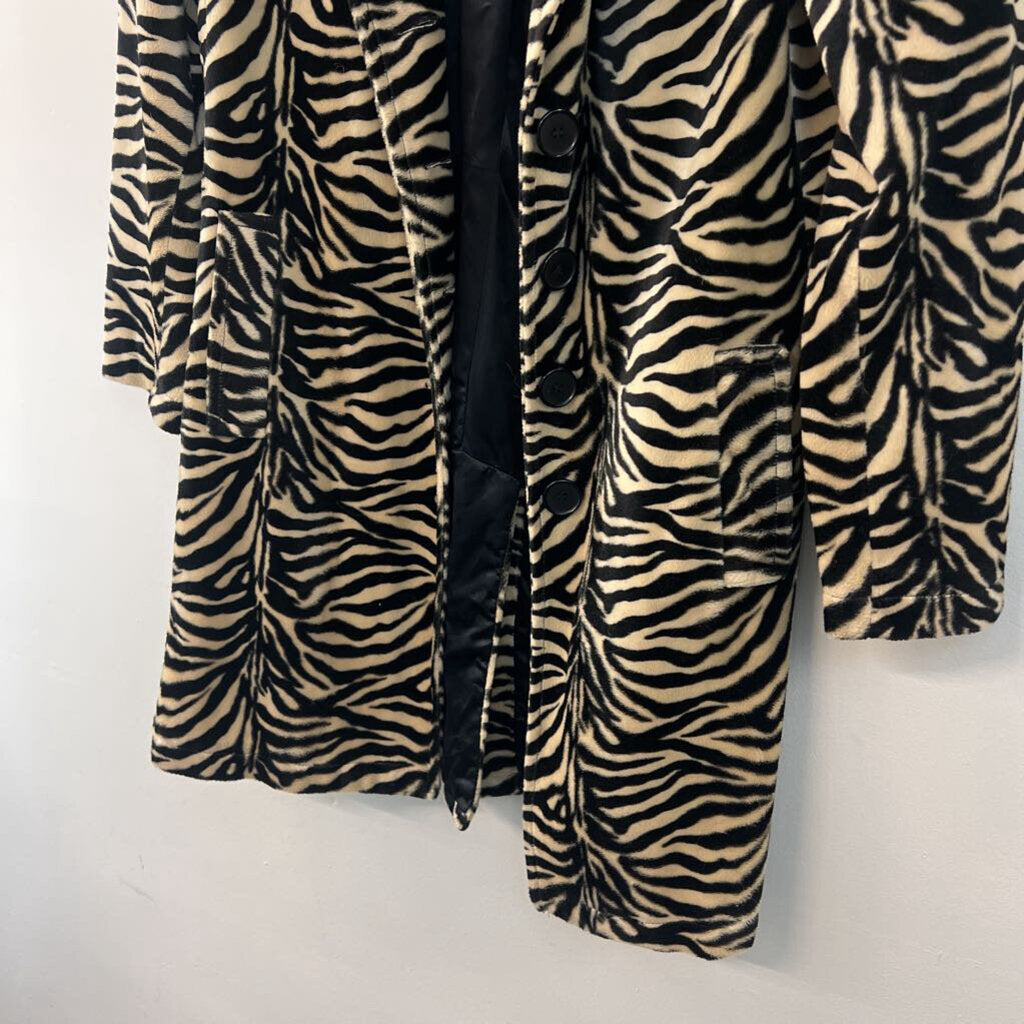 Betsey Johnson Beige/ Black Fuzzy Animal Print Long Jacket Small