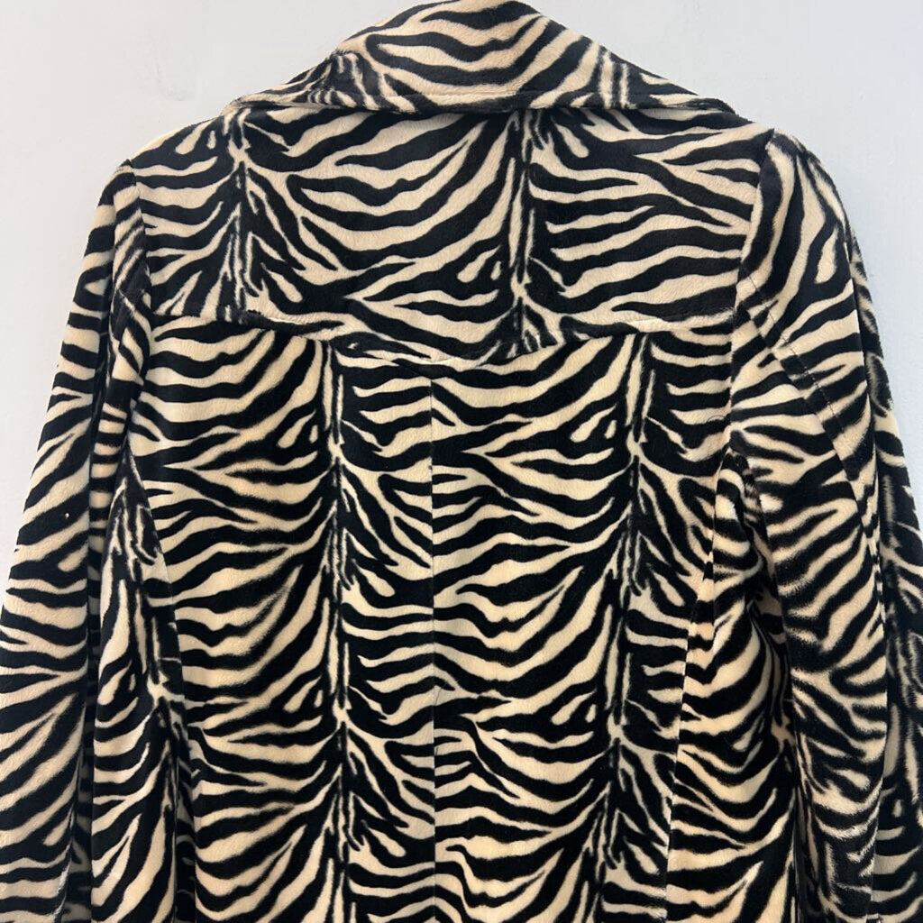 Betsey Johnson Beige/ Black Fuzzy Animal Print Long Jacket Small