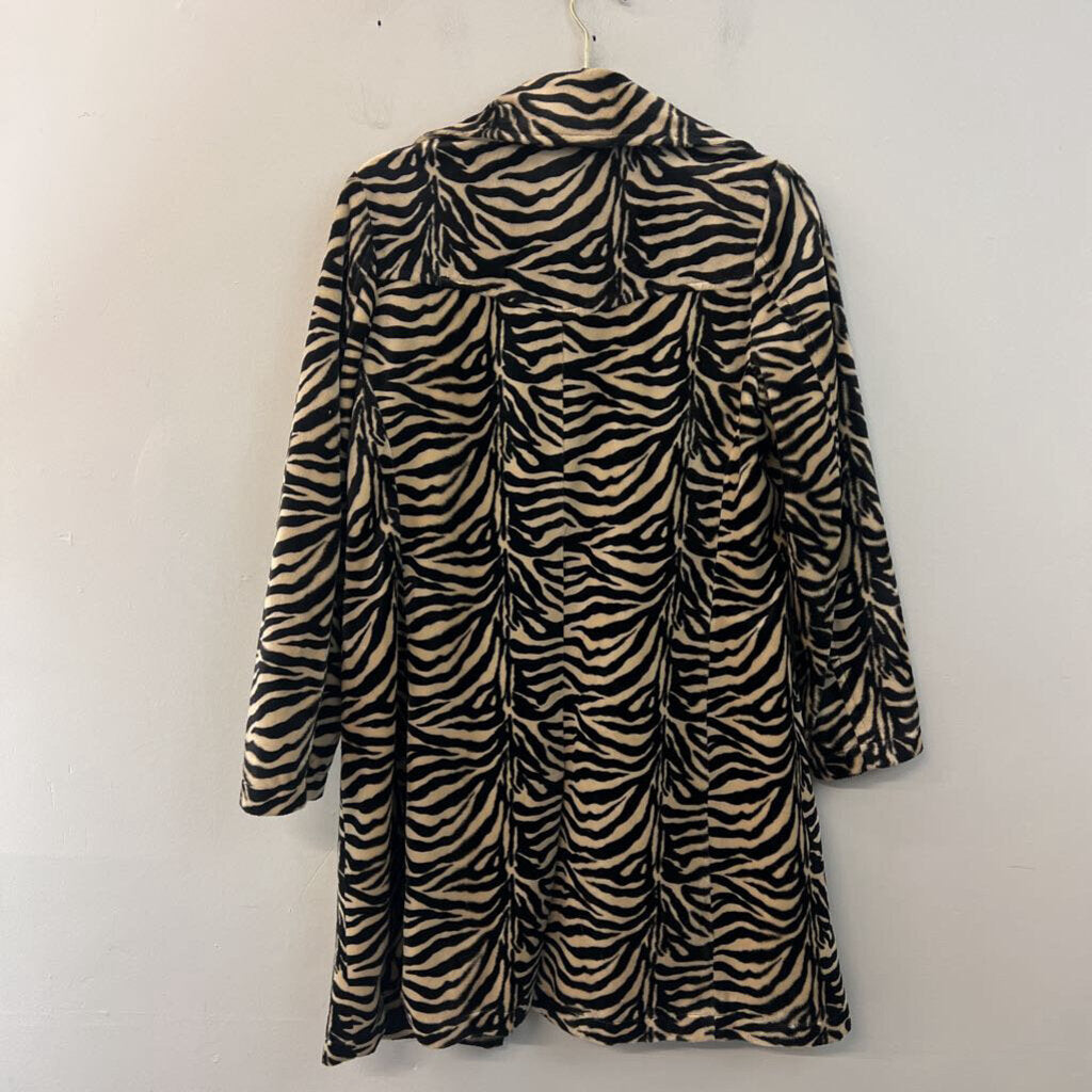 Betsey Johnson Beige/ Black Fuzzy Animal Print Long Jacket Small