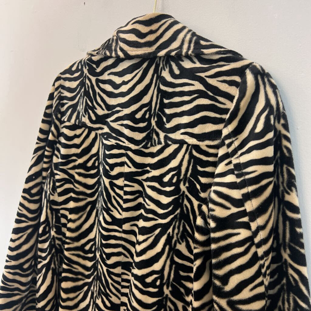 Betsey Johnson Beige/ Black Fuzzy Animal Print Long Jacket Small