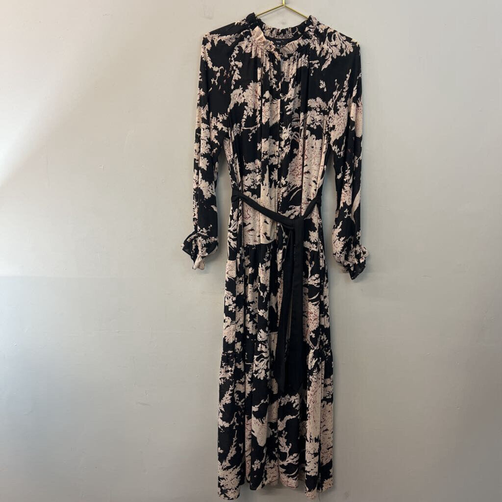 Fate Black/ White Print Long Sleeve Mock Neck Maxi Dress Medium