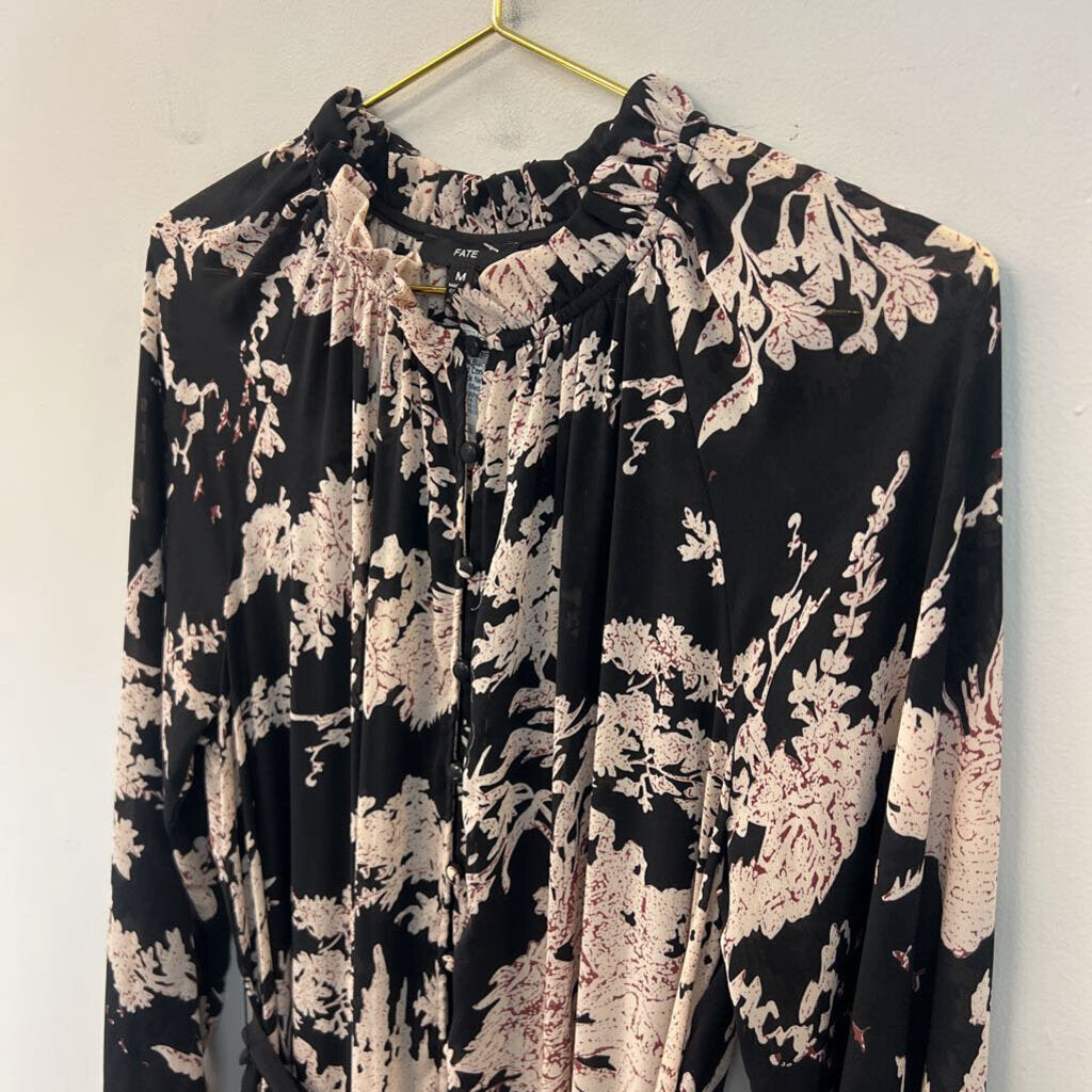 Fate Black/ White Print Long Sleeve Mock Neck Maxi Dress Medium