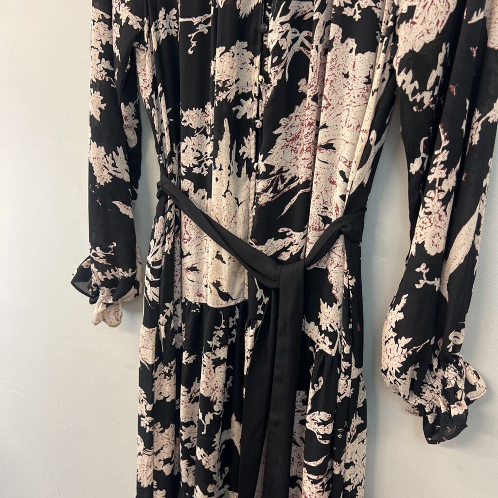 Fate Black/ White Print Long Sleeve Mock Neck Maxi Dress Medium