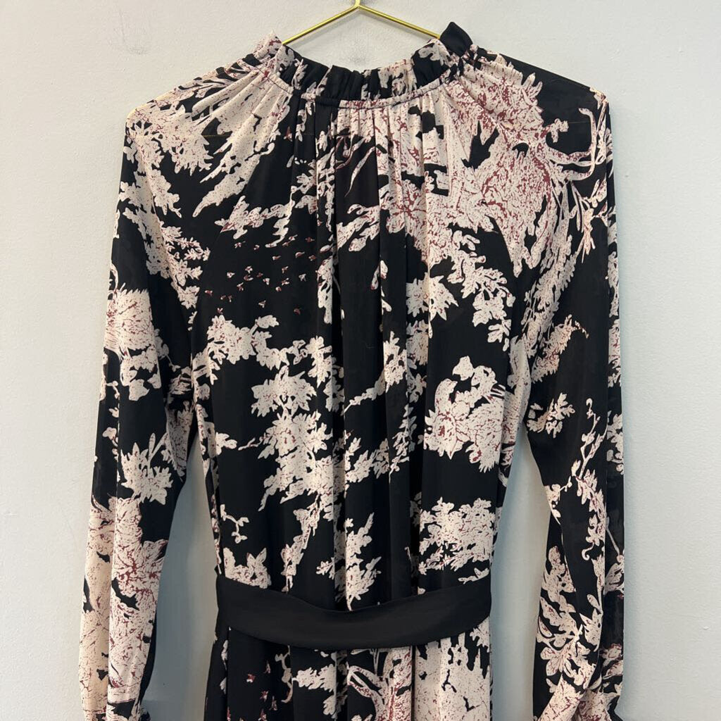 Fate Black/ White Print Long Sleeve Mock Neck Maxi Dress Medium