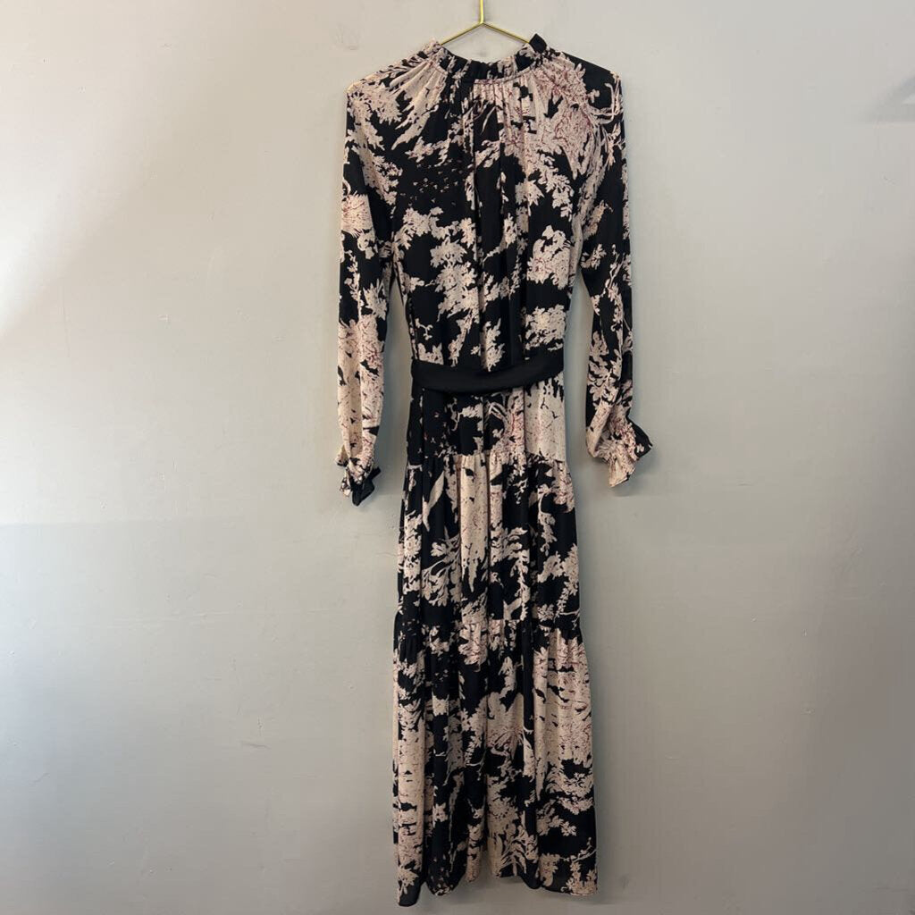 Fate Black/ White Print Long Sleeve Mock Neck Maxi Dress Medium
