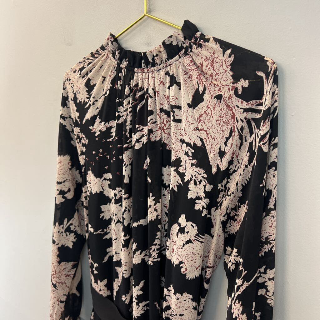 Fate Black/ White Print Long Sleeve Mock Neck Maxi Dress Medium