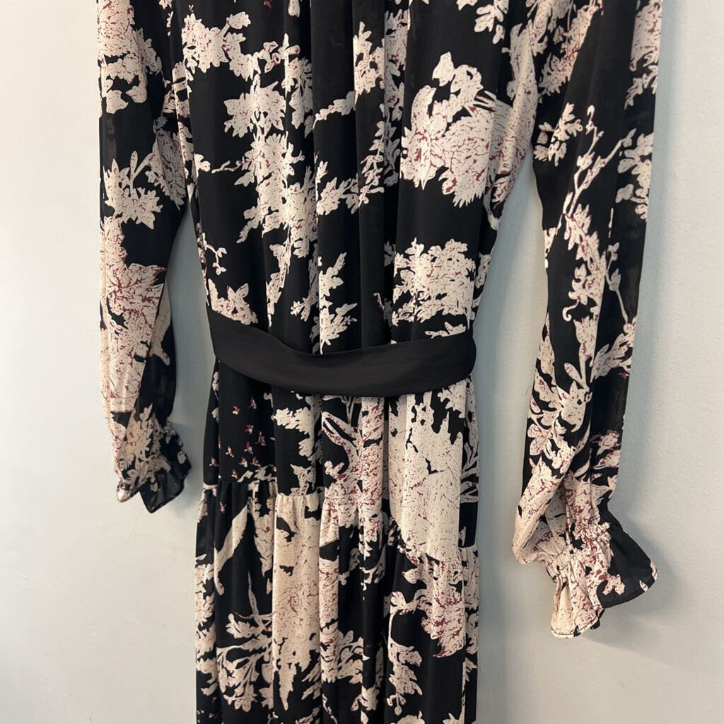 Fate Black/ White Print Long Sleeve Mock Neck Maxi Dress Medium