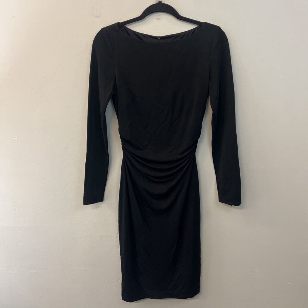 David Meister Black Ruched Long Sleeve Dress 4