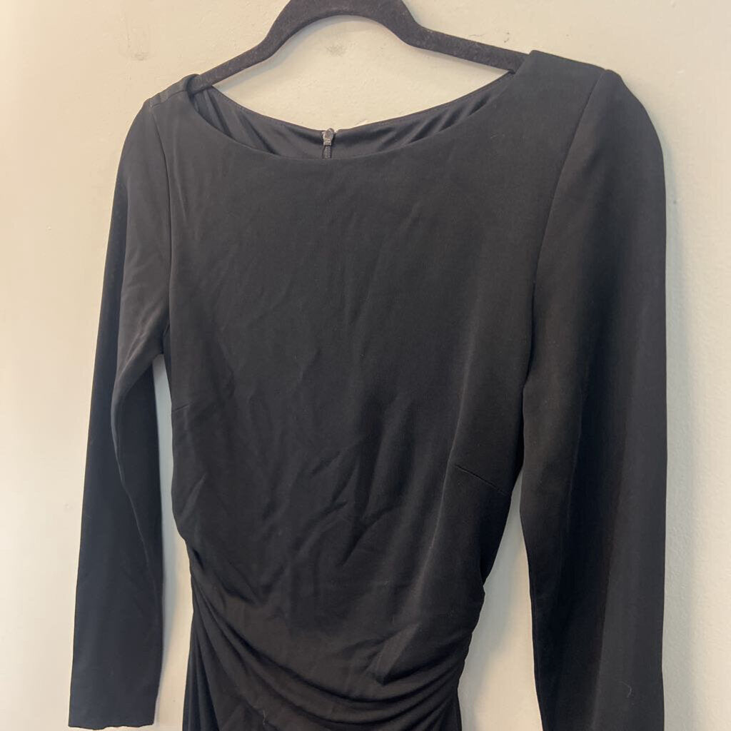 David Meister Black Ruched Long Sleeve Dress 4