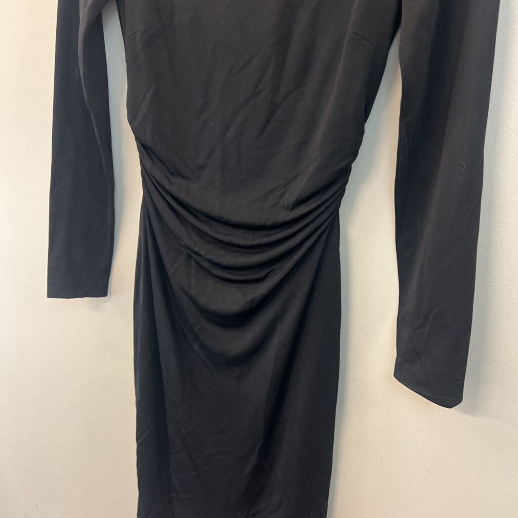 David Meister Black Ruched Long Sleeve Dress 4