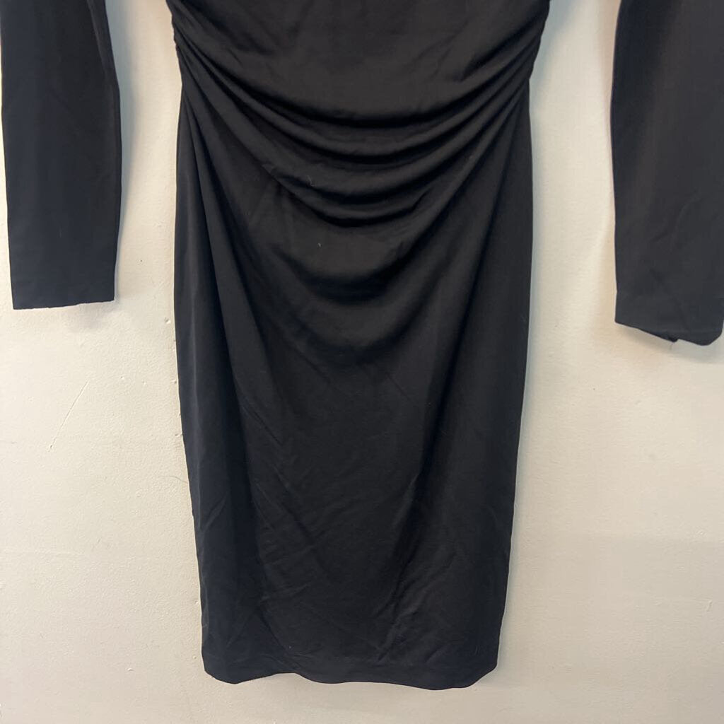 David Meister Black Ruched Long Sleeve Dress 4