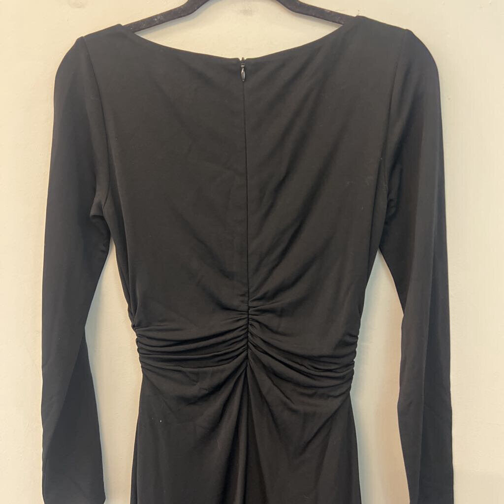 David Meister Black Ruched Long Sleeve Dress 4
