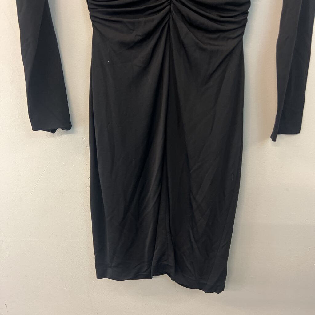 David Meister Black Ruched Long Sleeve Dress 4