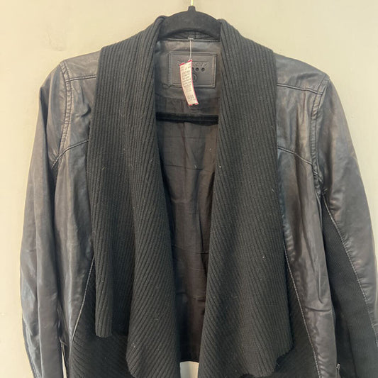 Blank NYC Black Leather/ Sweater Waterfall Open Front Jacket Medium