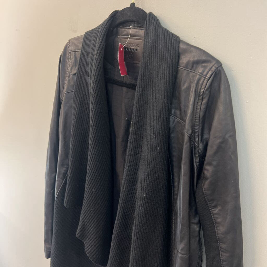 Blank NYC Black Leather/ Sweater Waterfall Open Front Jacket Medium