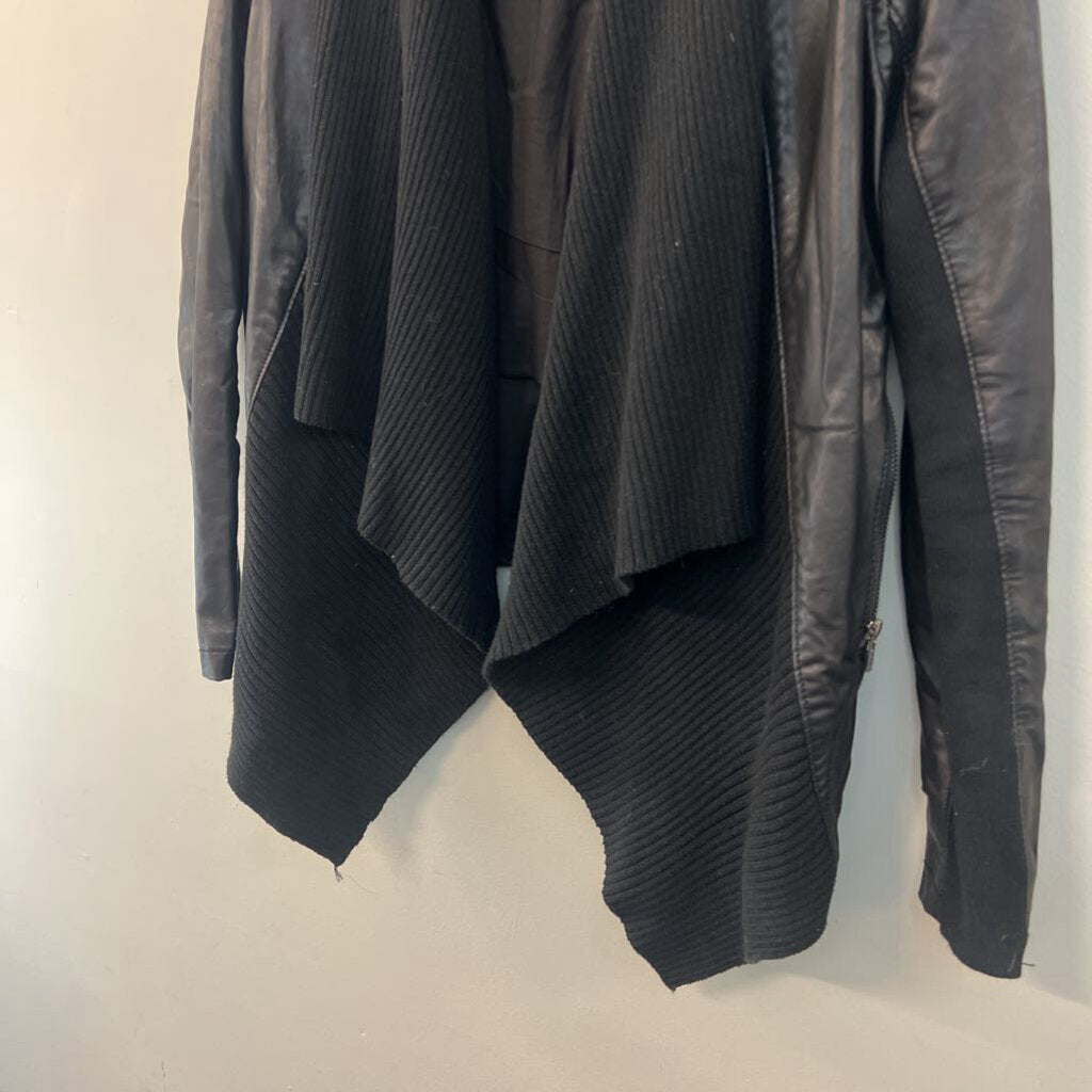 Blank NYC Black Leather/ Sweater Waterfall Open Front Jacket Medium