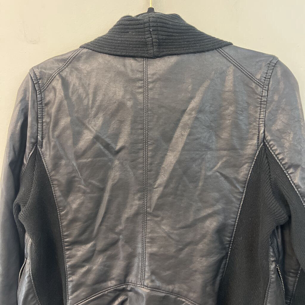 Blank NYC Black Leather/ Sweater Waterfall Open Front Jacket Medium